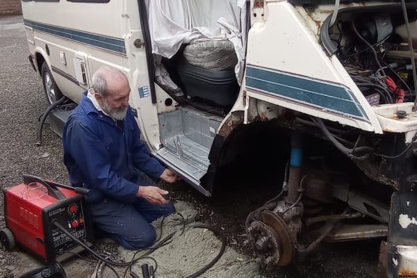 Steve restoring a camper van, one of his other engineering-based hobbies.